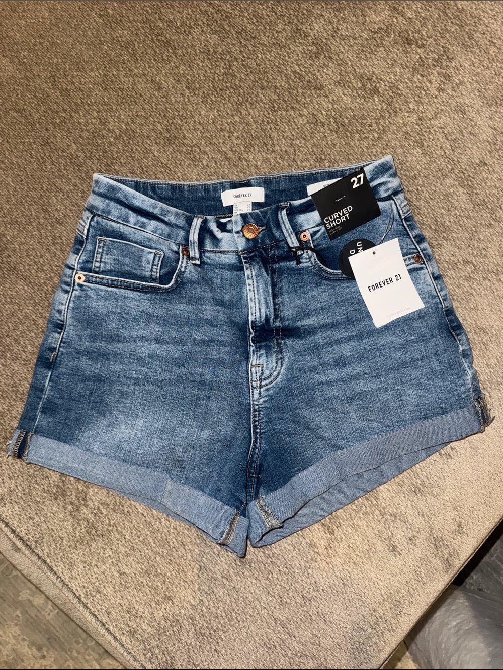 Forever 21 Medium Blue Curved Hem Denim Shorts